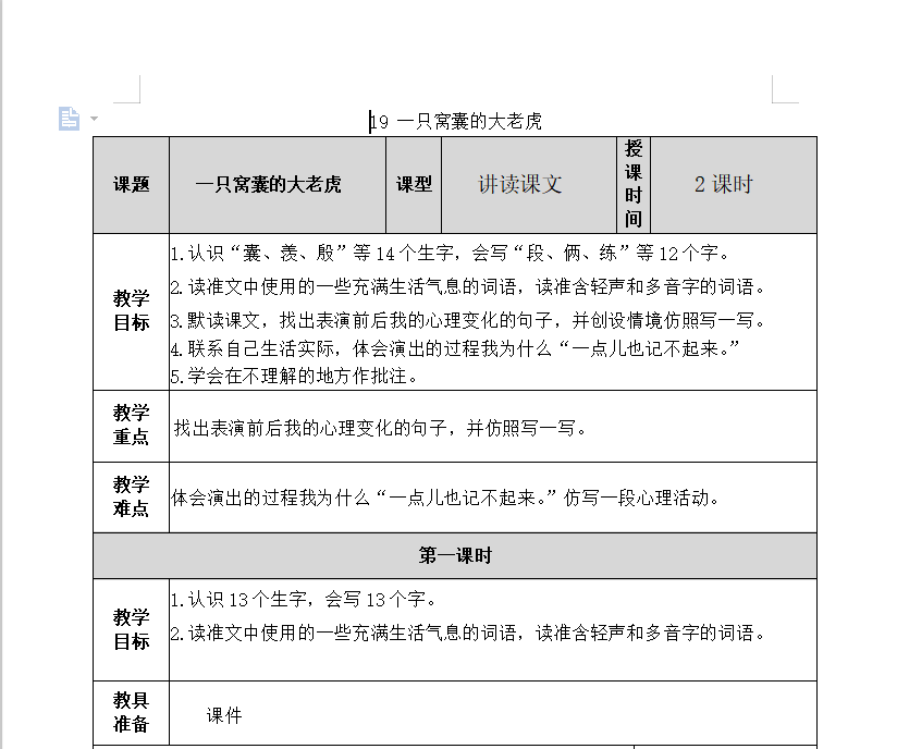 [导学教案]19 一只窝囊的大老虎